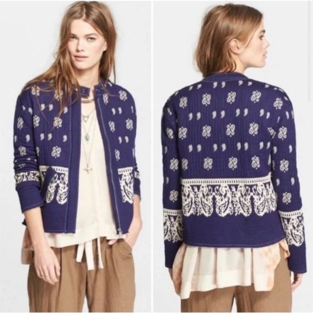 Free People Indigo Quilted Gauze Jacket